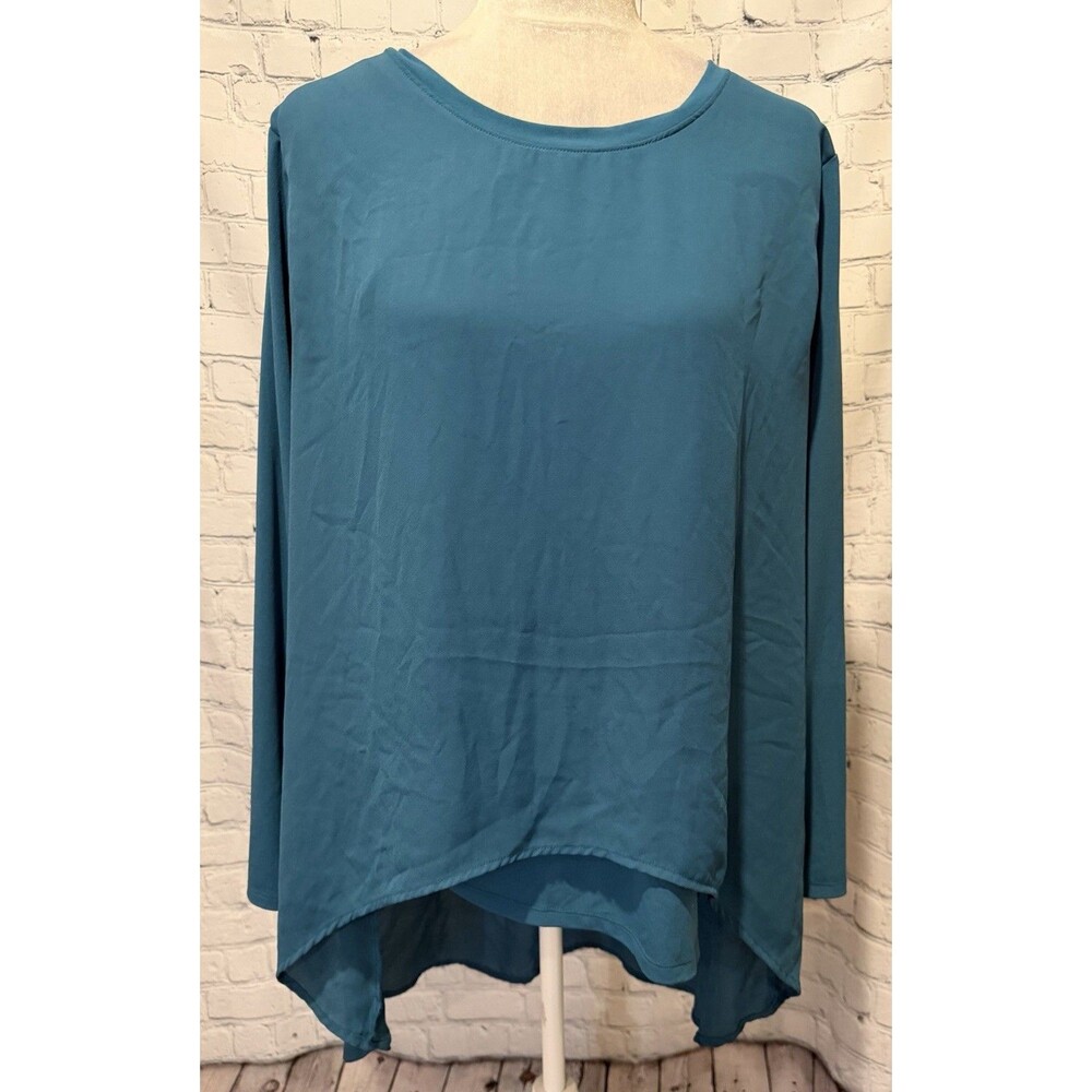 Iman teal asymmetric high-low tunic blouse Size XL NWT